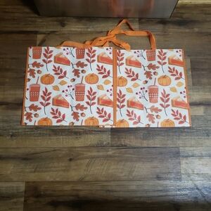 Set Of 2 Autumn Themed Reusable Tote Bags